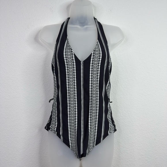 Lemlem Swimsuit Womens L Black White Lidya Geometric Halter One Piece Vacation - Picture 1 of 6